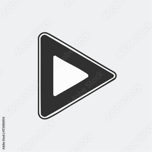 Minimalist play button icon with rounded corners for media playback applications use