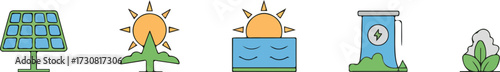 Illustration of renewable energy sources and sustainable practices for a greener future