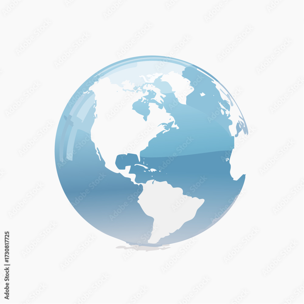 Fototapeta premium Illustration of a glossy globe showcasing the Americas continents on a light background