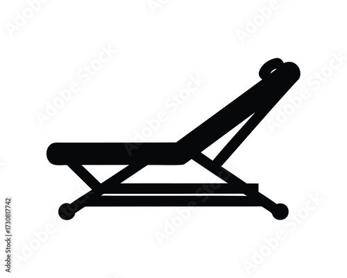 A simple minimalist vector image of a black chaise lounge or beach chair