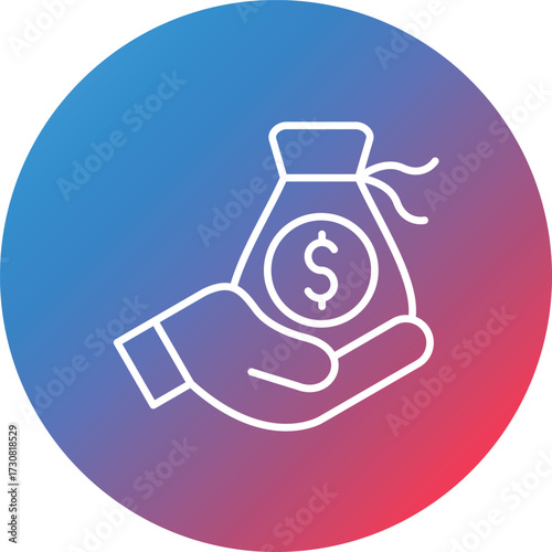 Cash Donation Line Gradient Circle Background Icon