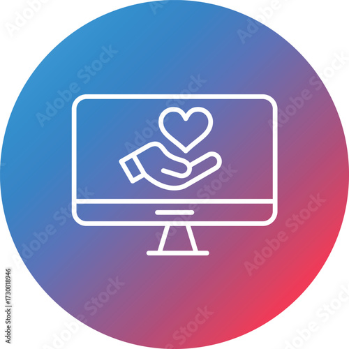 Online Donation Line Gradient Circle Background Icon