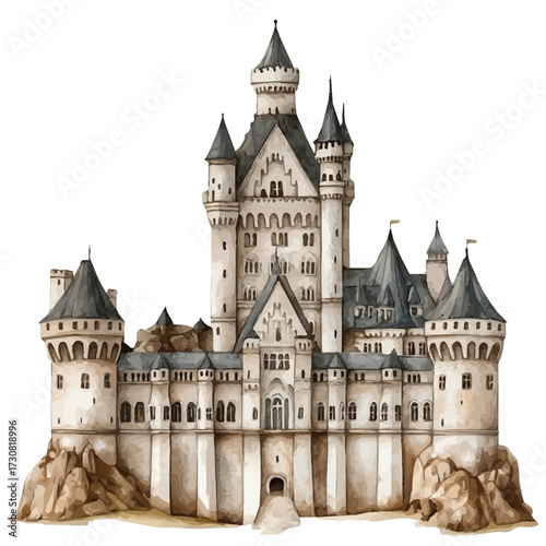 Castle Banner, watercolor drawing vector, isolated on a white background.