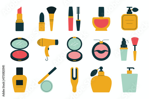 Set of makeup and beauty products in flat design isolated on white background