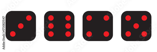 Casino dice icon collection, black dice, one to five dot faces, game dice symbols, vector illustration bundle. EPS 10.