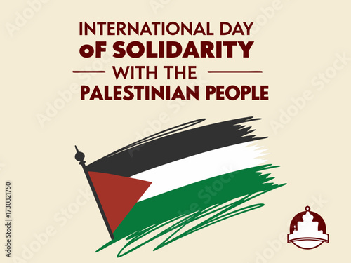 International Day of Solidarity with the Palestinian People with Palestine Flag and Mosque Symbol on Beige Background