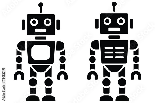Minimalist robot illustration Exploring design with two black and white mechanical figures