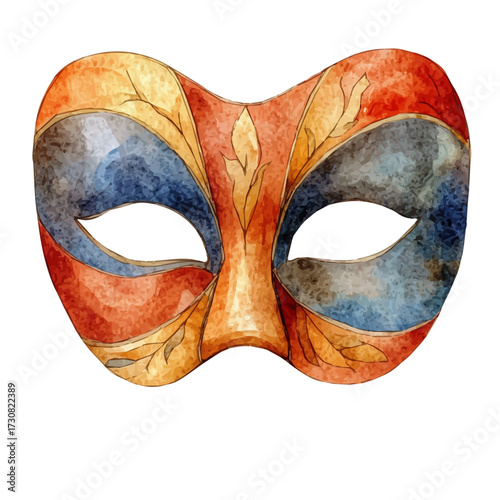 Carnival Mask, watercolor illustration vector, isolated on a white background.