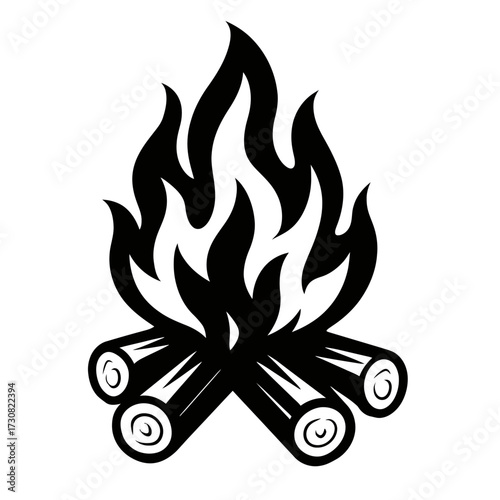 Bonfire Campfire Vector Illustration - Burning Wood Logs and Flame