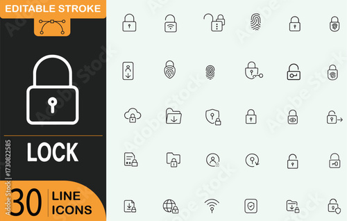 Collection of lock related icons vector illustration for security concept