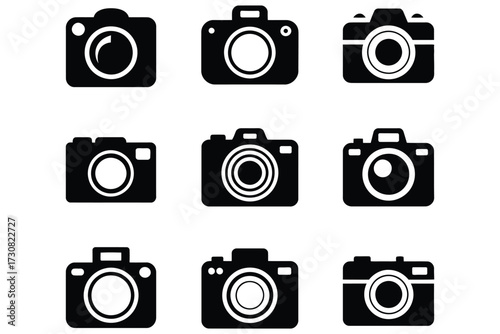 Collection of Minimalist Camera Icons Representing Photography and Visual Arts