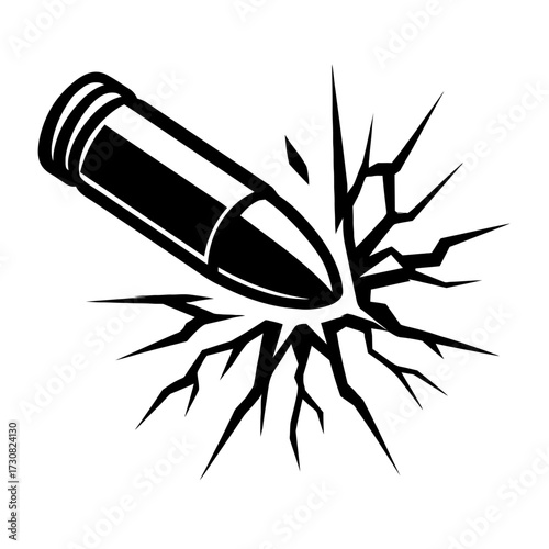 Bullet Crashing and Shattering Impact Vector Icon - Dynamic Graphic Design Element