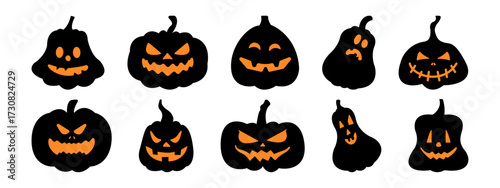 set of halloween pumpkins on white background.