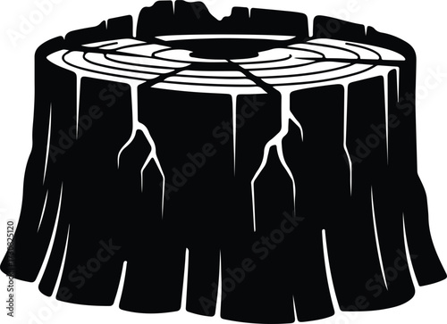 Vector Isolated black and white tree stump silhouette Illustrator