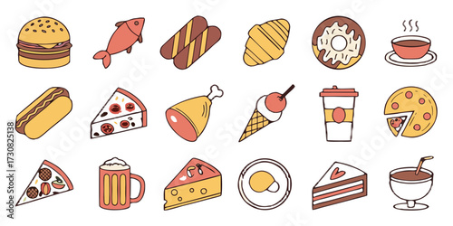 Set of colorful food icons in vector format