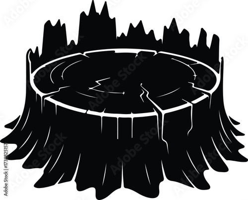 Vector Isolated tree stump detailed log silhouette Illustrator