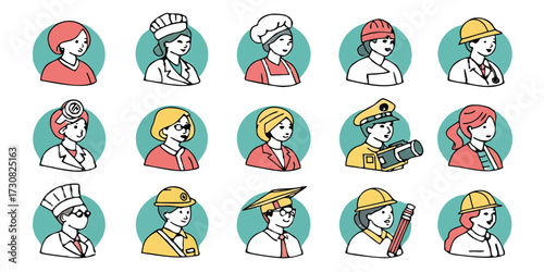 Illustrative Icons of Different Occupations Depicting Various Jobs