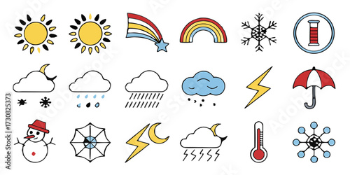 Set of Colorful Weather Icons Showing Different Conditions