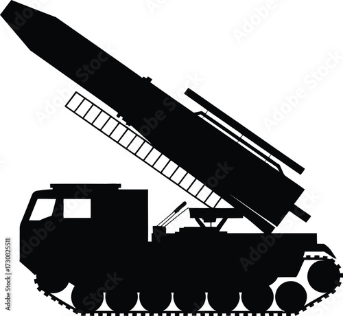 Illustration of military missile launcher vehicle for defense and attack use