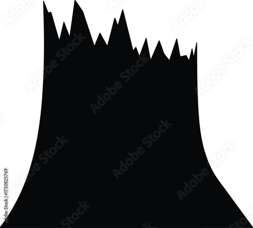 Vector old tree stump remains cracked black silhouette Illustrator