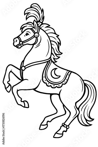 Carousel Horse Outline Vector Illustration - Classic Fairground Ride Graphic