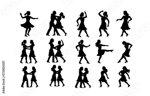Silhouette dance collection: elegant female figures in motion