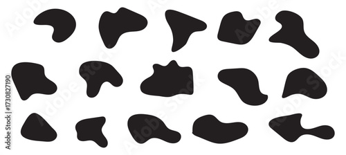 Abstract organic blob shape vector collection. Modern liquid style amoeba forms. Minimal irregular random ink spot elements for contemporary design. Simple geometric graphic pattern assets. eps 10.