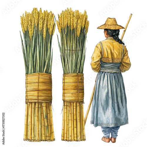 watercolor vector of Bolivian Indigenous Rituals, isolated on a white background.