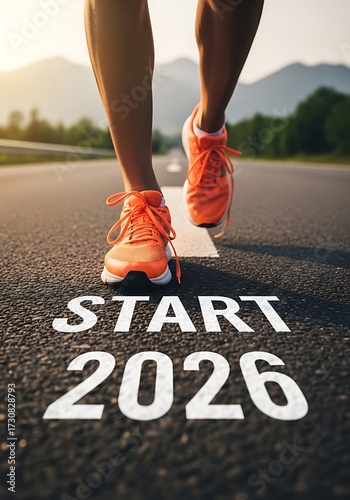 Runner starting on road with year running orange shoes