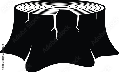 Vector Simple tree stump in black and white silhouette Illustrator