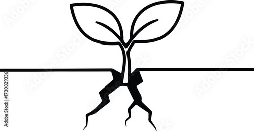 Vector Sprout emerging through cracked earth silhouette Illustrator