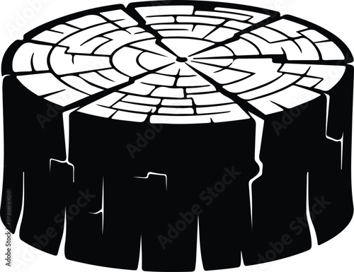 Vector Tree stump cross section black and white silhouette Illustrator