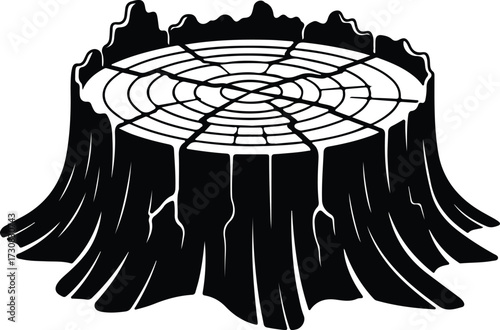 Vector Tree stump growth rings section black silhouette Illustrator