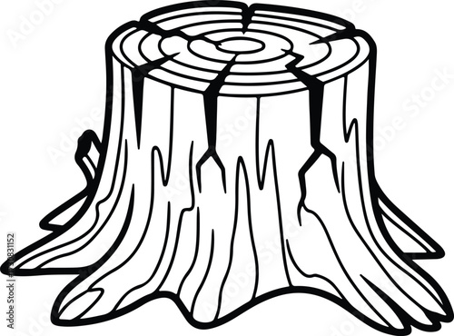 Vector Tree stump with annual rings and cracks silhouette Illustrator