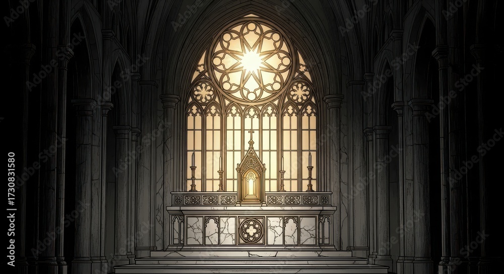 Fototapeta premium Gothic Cathedral Interior With Ornate Window