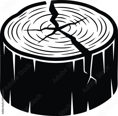 Vector Wood log section with cracks circle silhouette Illustrator