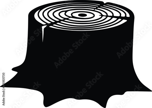 Vector Wood tree stump rings in black silhouette Illustrator