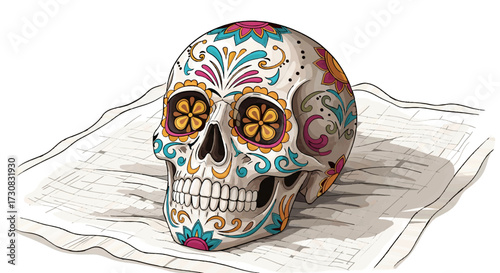 Cultural Skull Decoration on Natural Linen