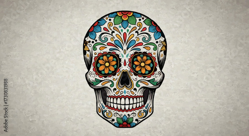 Folk Art Sugar Skull on Fabric with Soft Lighting