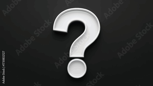 Intriguing Question Mark: A sleek, white question mark commands attention against a stark black backdrop, creating a striking visual metaphor for inquiry, uncertainty, and the pursuit of knowledge.