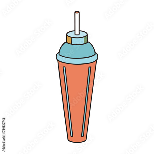 A sleek cocktail shaker ready for mixing delicious drinks. Its smooth metal body, tight lid, and classic shape make it perfect for crafting cocktails with style and flair.
