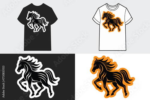 Horse graphic t shirt mockups dark light backgrounds stallion running