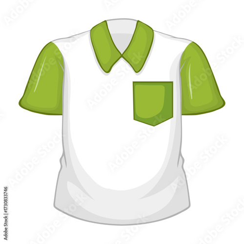 White and Green Polo Shirt with Pocket - Casual Everyday Apparel Graphic Illustration