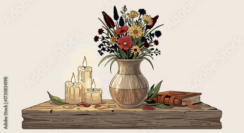 Peaceful Arrangement with Traditional Elements and Decor