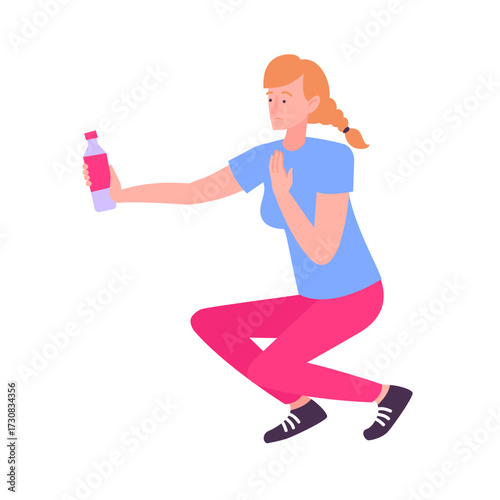 A woman exercising and holding a water bottle, a healthy lifestyle and fitness concept