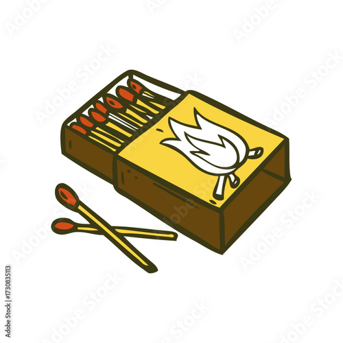 A box of matches with two loose matches in front, perfect for illustrating concepts of fire and ignition