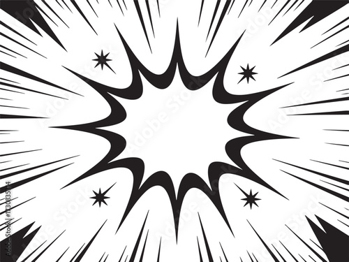 Black and white comic book explosion burst background