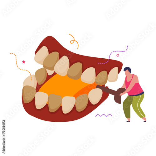 Man plays guitar on teeth for dental health concept illustration