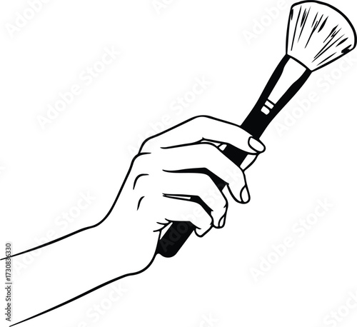 Illustrator Vector Hand holding makeup brush beauty product silhouette