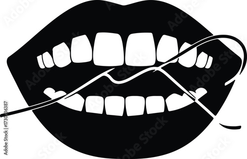 Illustrator Vector Mouth flossing teeth oral hygiene dental care silhouette